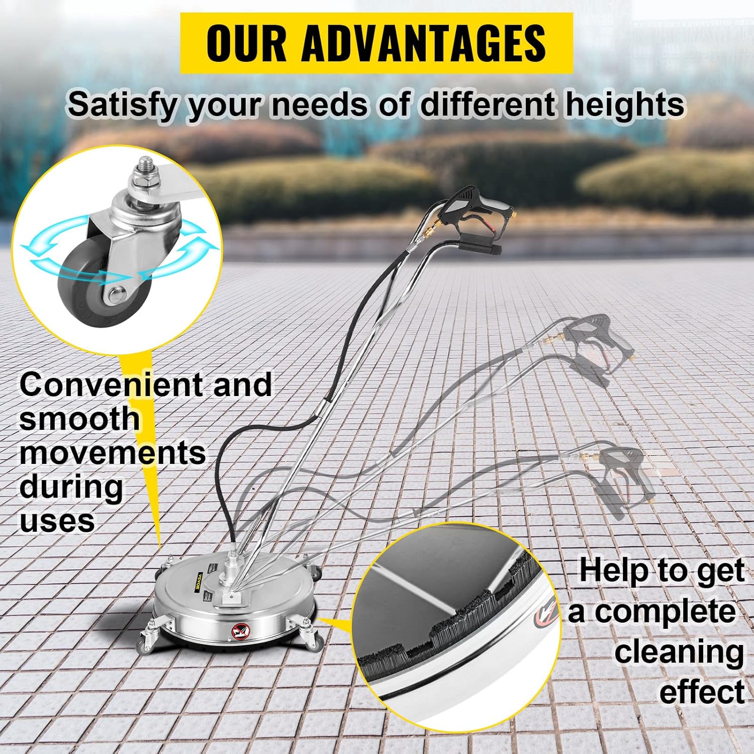 VEVOR Pressure Surface Cleaner, 18", 4000 PSI High-Pressure Washer with 1/4" Quick Connector, Dual Rotary Arms, and Castors
