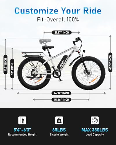 EB26 Electric Bike for Adults Peak 1500W Electric Bicycle 48V 15AH (720WH) Battery Electric Bike 26" Fat Tire Mountain 28mph 7 Speed Gears Ebike