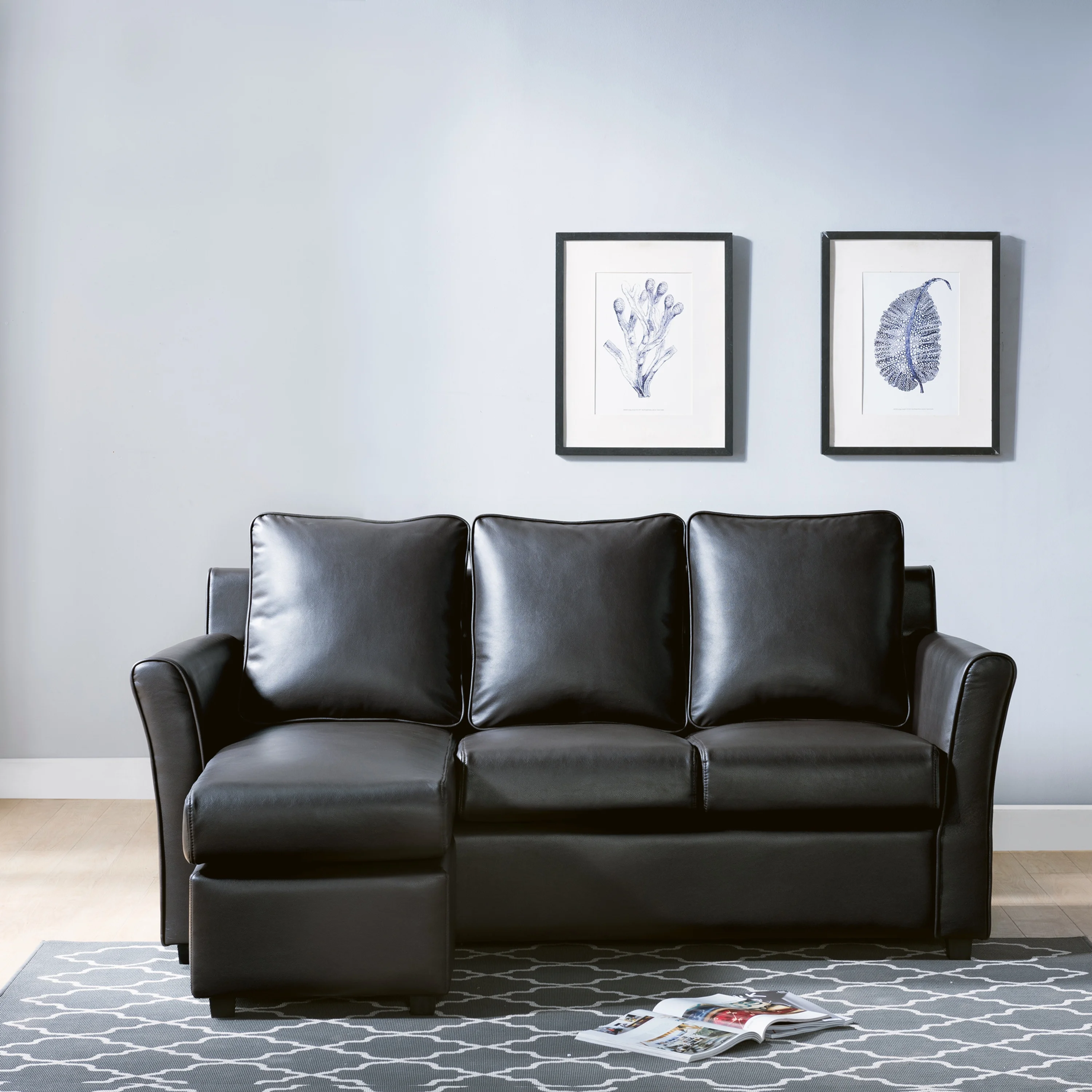 Furniture of America Sula Transitional Sectional Sofa in Dark Gray Faux Leather