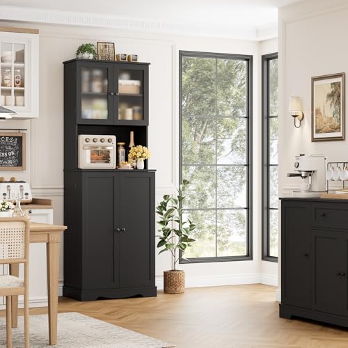 HOSTACK 71'' Pantry Cabinet, Tall Storage Cabinet with Microwave Stand, Freestanding Kitchen Hutch with Doors and Adjustable Shelves