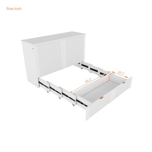 Harper & Bright Designs Queen Size Murphy Bed Cabinet Wall Bed Chest with USB, Charging Station and Large Storage Drawer for Home Office (White)