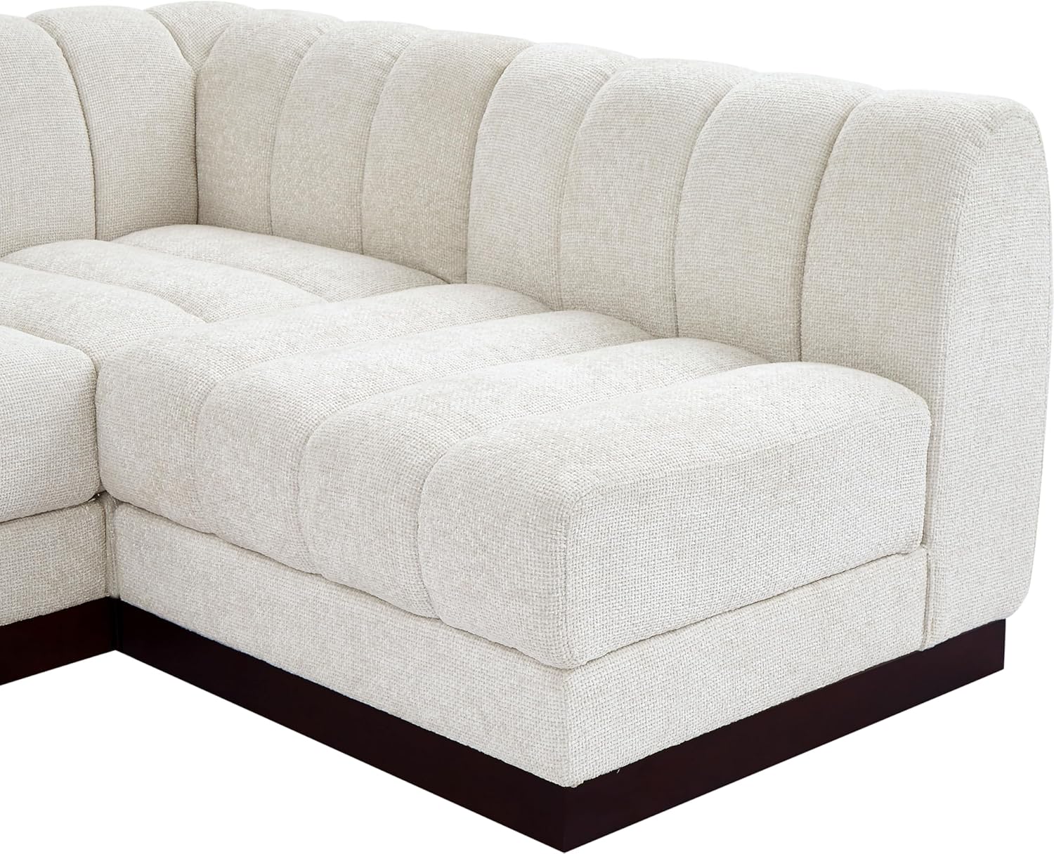 Meridian Furniture Quinn Collection Modern | Contemporary Modular Sectional with Soft Chenille Cross Hatched Fabric, Solid Wood Espresso Base