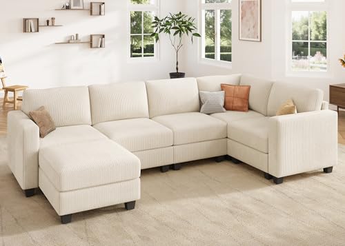 HONBAY Corduroy Modular Sectional Couch with Storage L-Shaped Sectional Couches for Living Room 6 Seater Modular Sofa, Dark Gray