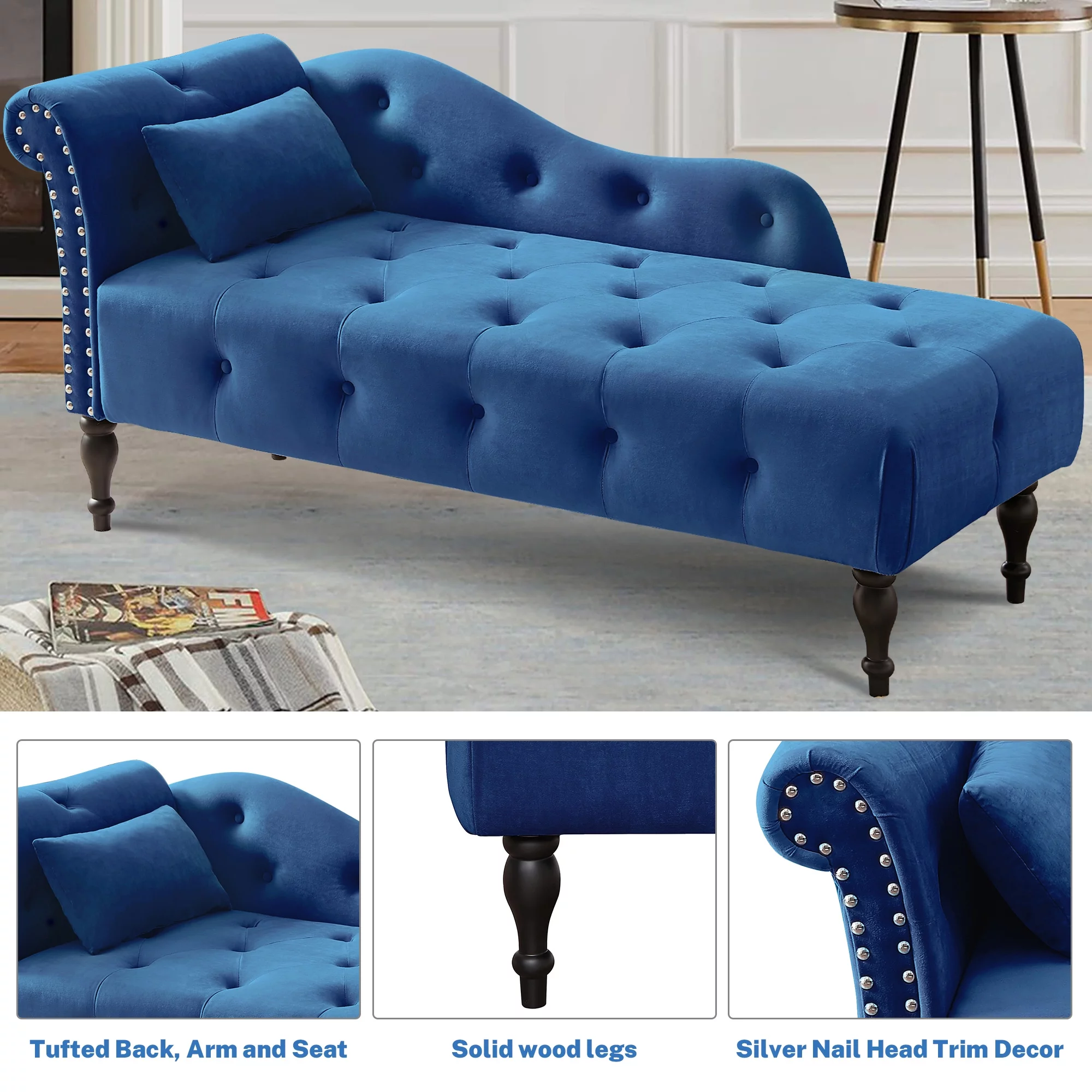 SYNGAR Modern Lounge Chaise Indoor, Leisure Sofa Accent Chair Upholstered Couch, Button Tufted Seat with Matching Accent Pillow