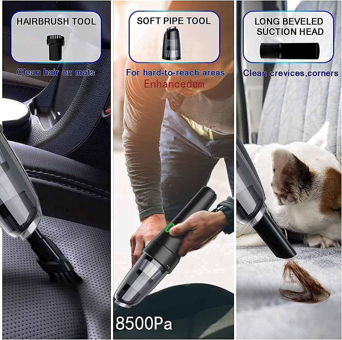 Handheld Vacuum, Cordless Handheld Vacuum, Rechargeable, 8000PA Strong Suction for Home and Car Cleaning，Black
