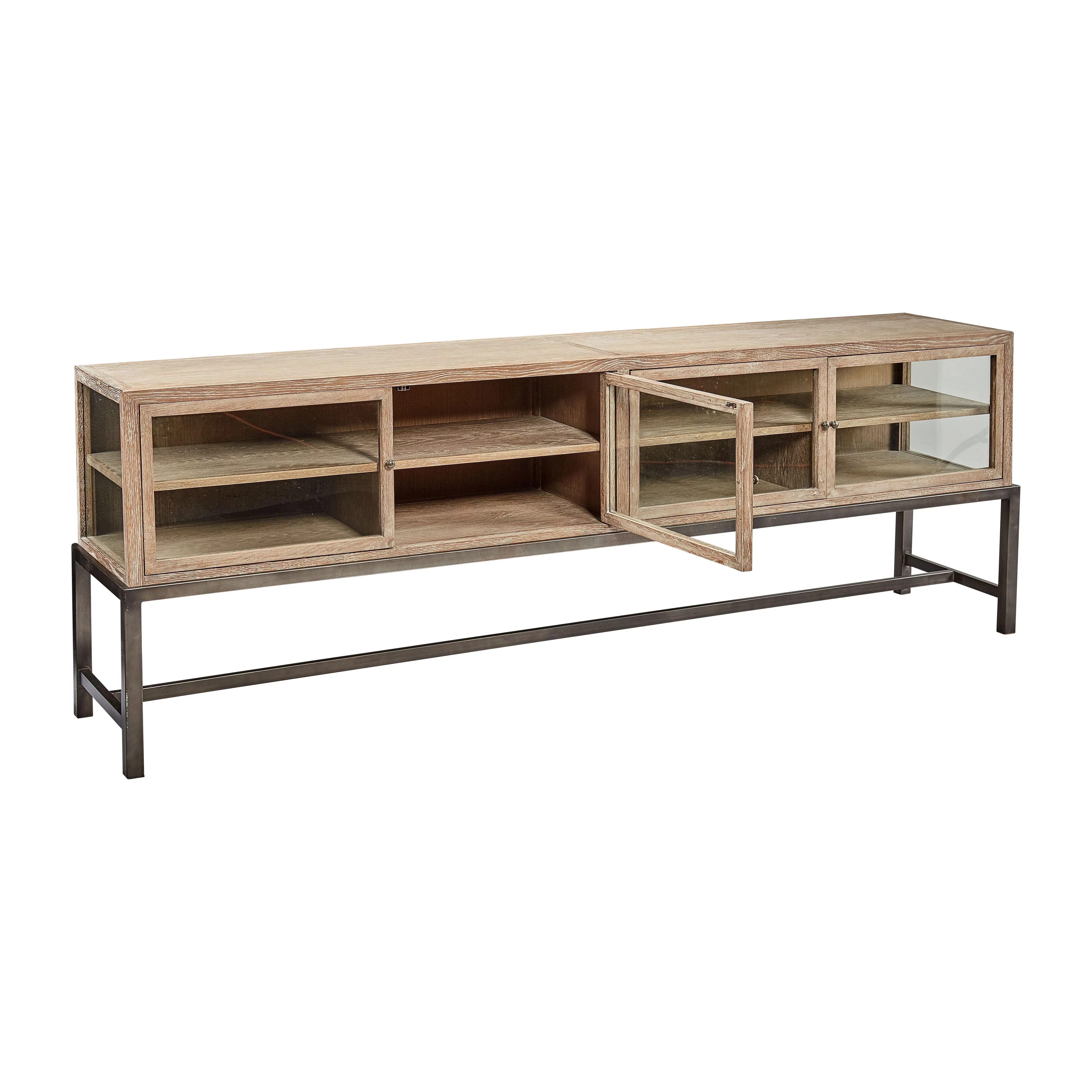 Bleecker 88-inch Glass & Oak Display Console with Metal Base