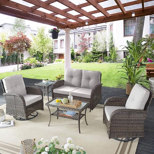 Patio Wicker Chairs Swivel Rocker - Outdoor Swivel Rocking Chairs Set of 2 with Rattan Side Table