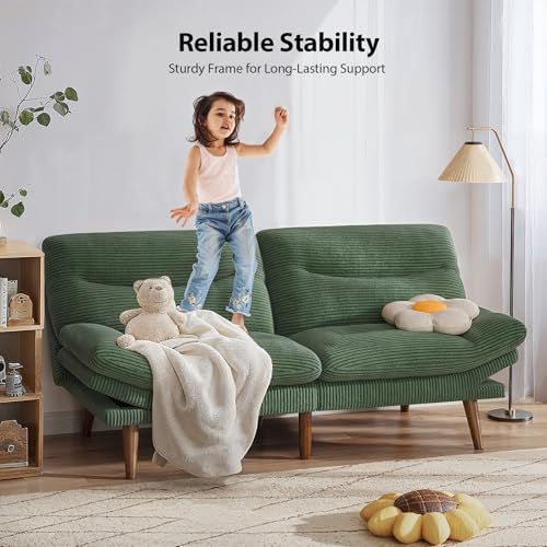 Pipishell Convertible Futon Sofa Bed,66" Corduroy Futon Couch with Adjustable Backrest and Armrests, Recliner Sleeper Sofa for Small Spaces