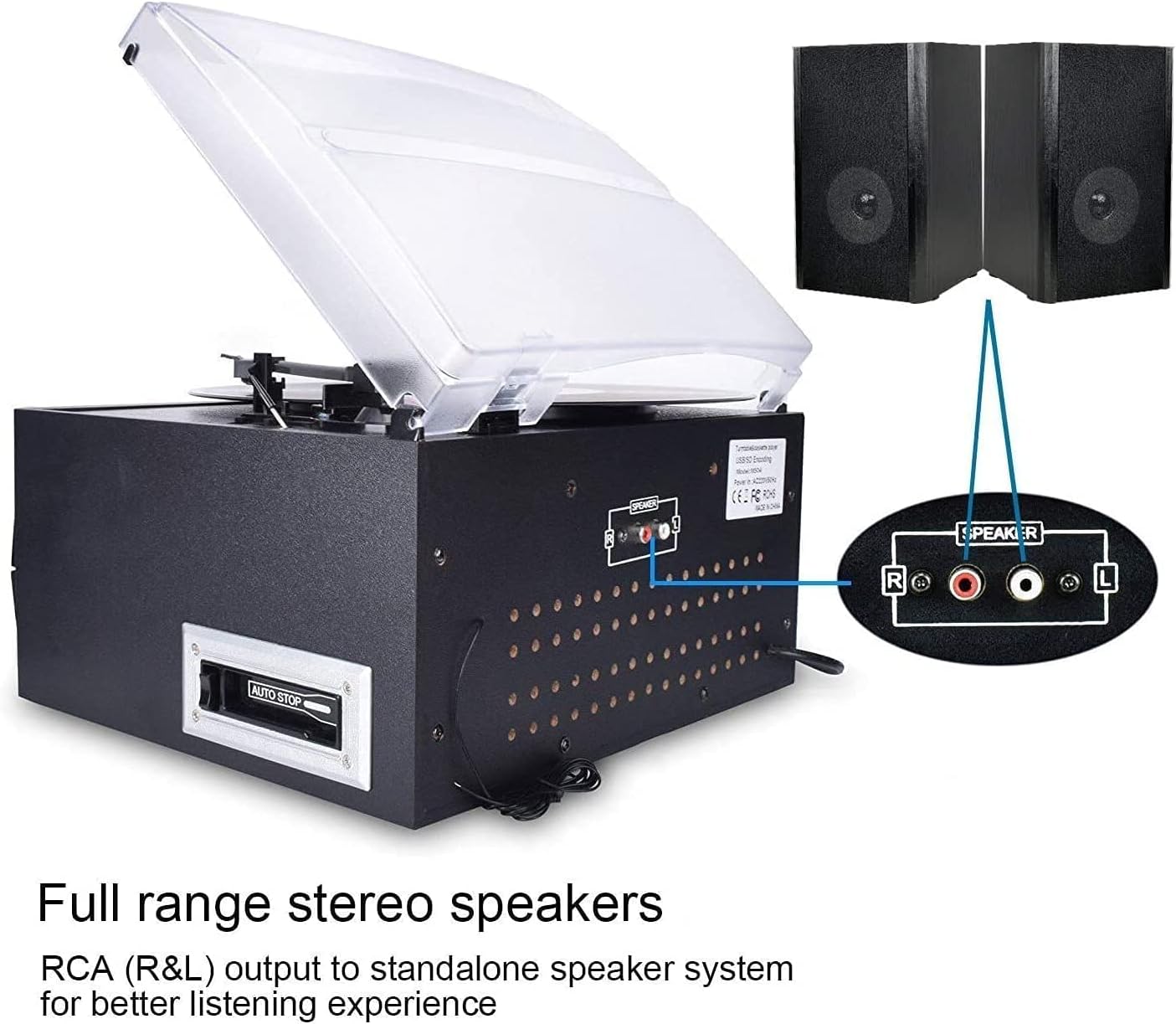 DIGITNOW Bluetooth Record Player Turntable with Stereo Speaker, LP Vinyl to MP3 Converter with CD, Cassette, Radio, Aux in and USB/SD Encoding