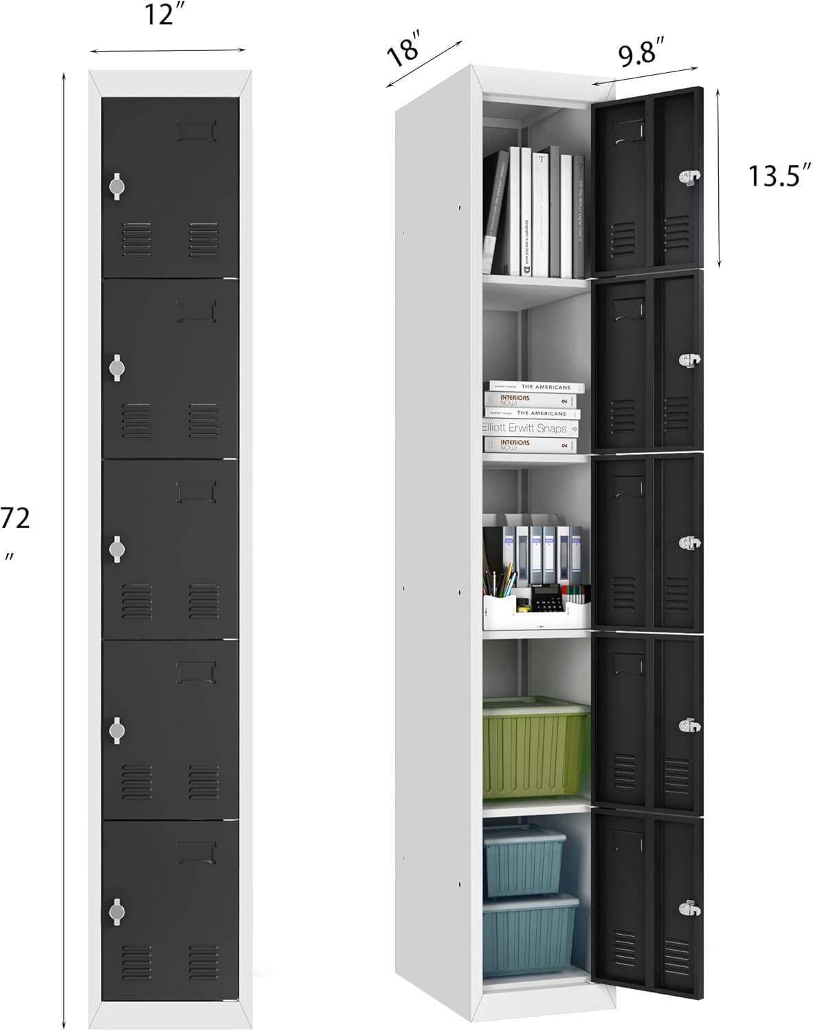 GangMei Steel Locker Storage Cabinet, Metal Wall Lockers for School, Gym, Home, Storage Cabinet Perfect for Office (5 Door)