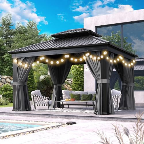 Aoxun 10' X 12' Hardtop Gazebo, Aluminum Outdoor Gazebo with Galvanized Steel Double Top Canopy