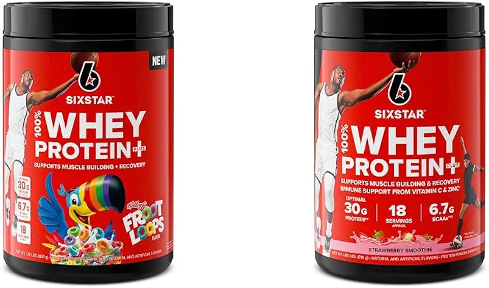 Six Star Whey Protein Powder Froot Loops Flavor & Strawberry Smoothie | Muscle Building & Recovery Plus Immune Support | 30g Protein | Men & Women