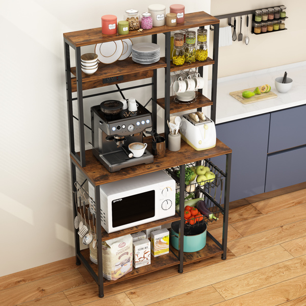 6-Layer Microwave Oven Rack with S Hooks - Organize Kitchen
