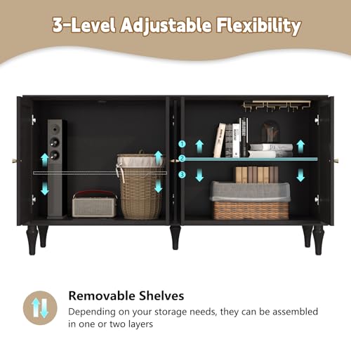 ARTPOWER Sideboard Buffet Cabinet with Storage, 58'' Mid-Century Modern Storage Cabinet with 4 Doors and Adjustable Shelves