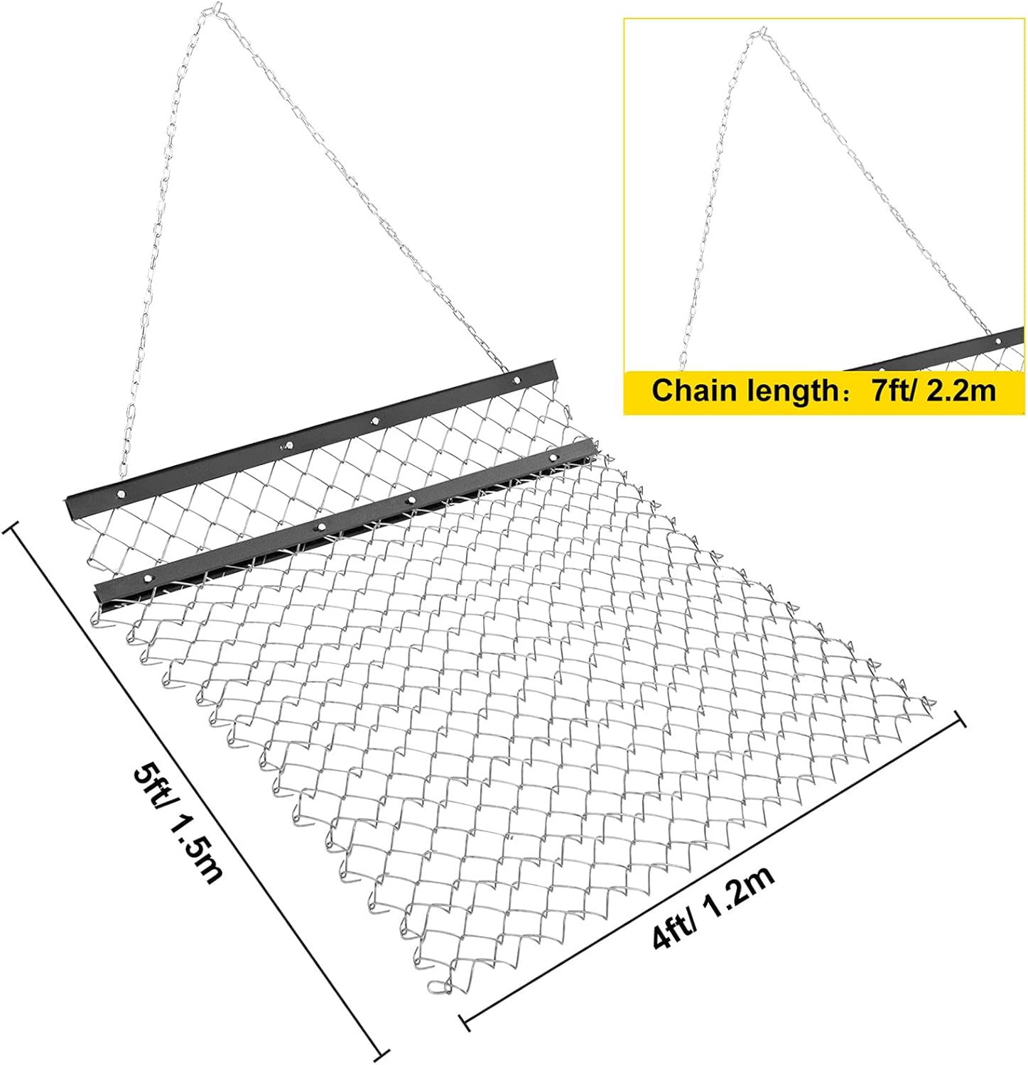 VEVOR Drag Harrow, 4' x 5' ATV Chain Harrow, UTV Tractor Attachments Field Drag Mat for Landscape Leveling or Sod Prepping