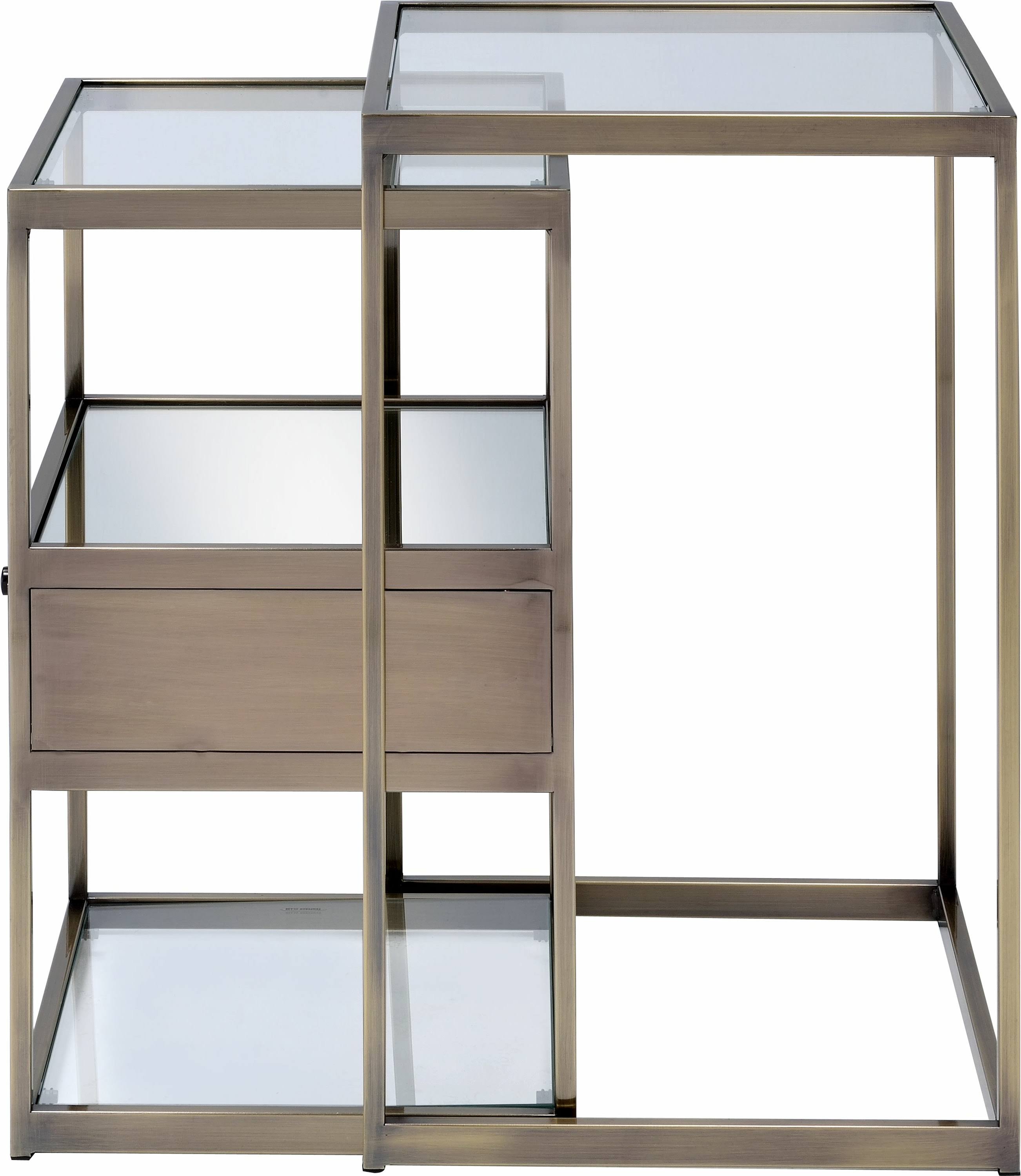 Acme Enca 2 Piece Nesting Tables Set Antique Brass u0026 Clear Glass