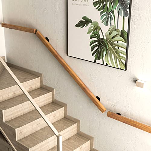 6FT Wooden Stair Handrails, Hand Railings for Stairs Indoor Outdoor, Sturdy Safety Wall Mount Support