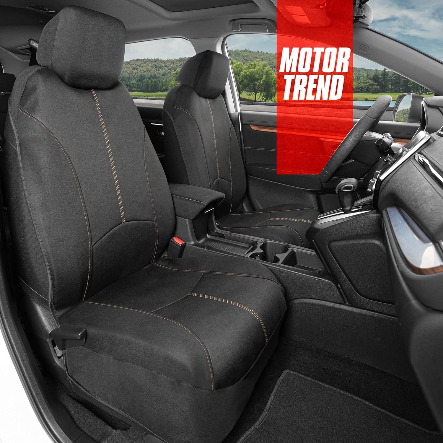 Motor Trend SpillGuard Waterproof Car Seat Covers for Front Seats, Gray Stitching – Durable Neoprene Car Seat Protectors, Easy to Install
