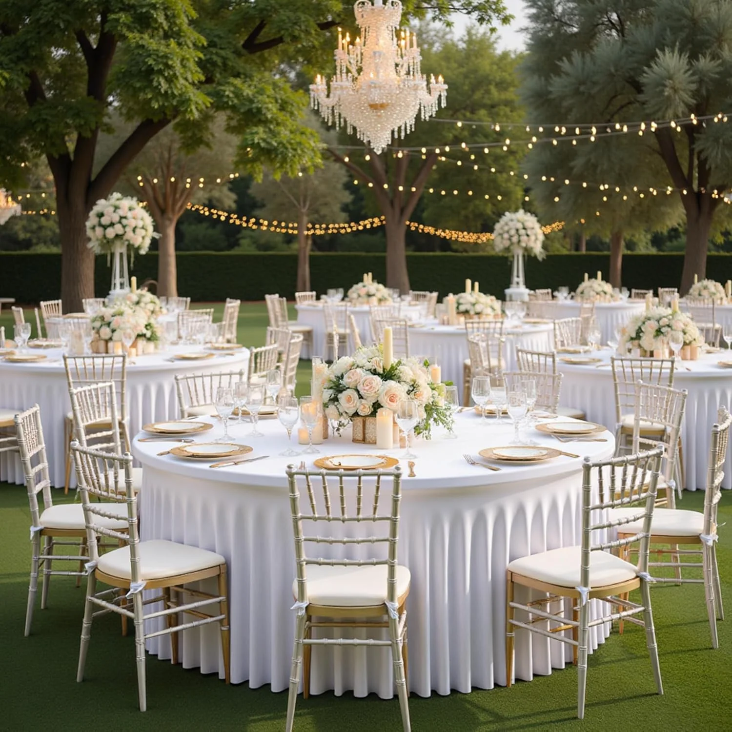 4Pack White Round Spandex Tablecloths for 60 inch Table