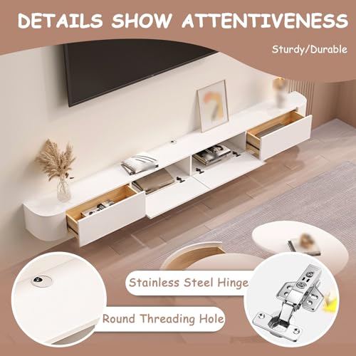 Modern Wall Mounted Entertainment Center, Floating TV Cabinet with Door for Living Room, Space-Saving TV Unit with Storage(White,140cm)