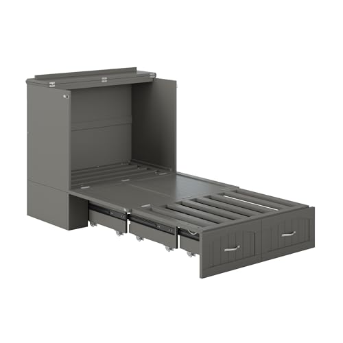 AFI Southampton Queen Murphy Bed Chest with Mattress, Storage, and Built-in Charger in Grey