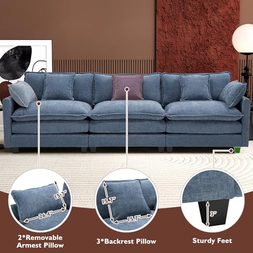 Ihanherry 111.4" U Shaped Modern Cloud Sofa Modular Sectional Couch with 2 Ottoman, 5-Seat Chenille Deep Seat Sofa with Pillow for Living Room
