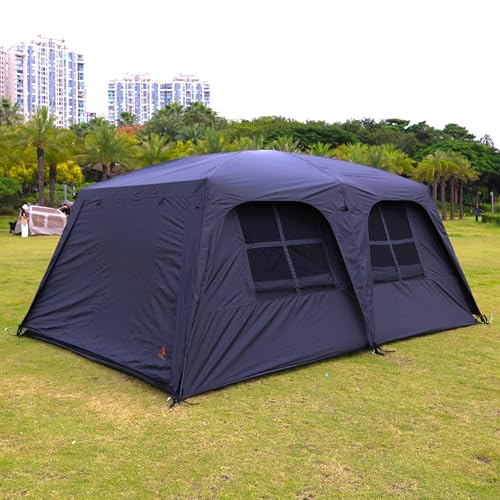KTT Extra Large Tent 10-12-14 Person(B),Family Cabin Tents,2 Rooms,3 Doors and 3 Windows with Mesh,Straight Wall,Waterproof,Double Layer