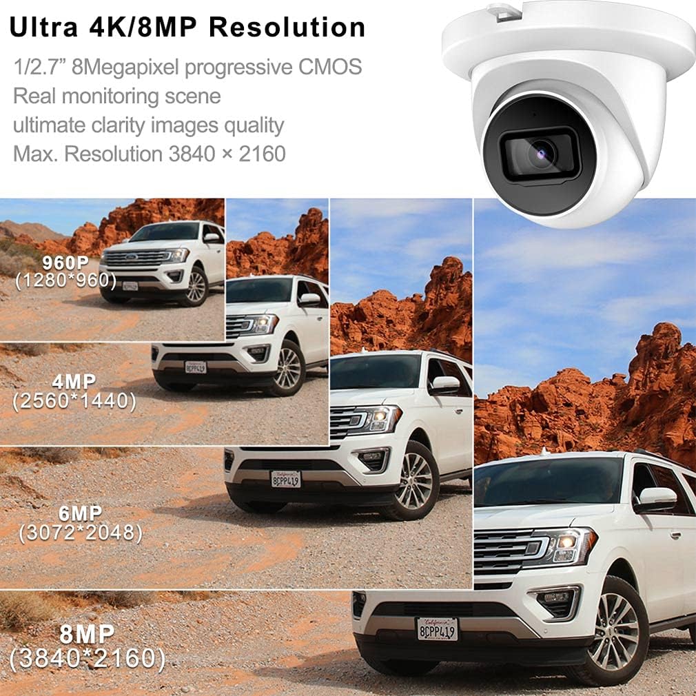 Starlight 4K 8MP Poe IP Camera with Low-Illumination Built-in Mic, 98ft Night Vision, IVS, H.265, SD Card Slot, WDR, 3D DNR, IP67