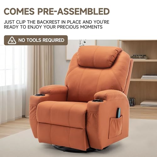 Recliner Chair, Rocking Chair with Massage and Heat, 360° Swivel Recliner Chairs for Adults