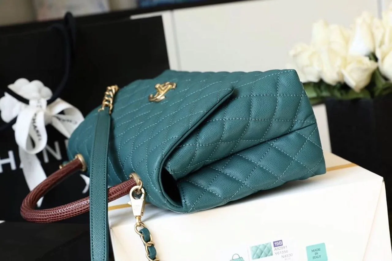 Chanel Large Flap Bag With Top Handle Teal For Women, Womens Handbags, Shoulder And Crossbody Bags 11in/28cm A92991