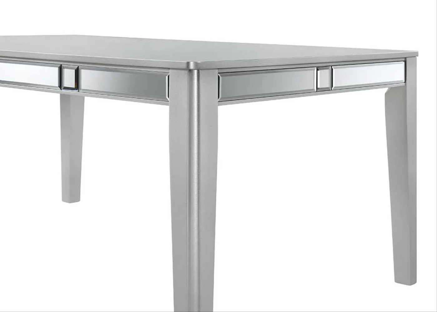 GTU Furniture Set for 6 Mirror Trim Rectangular Dining Table with Luxurious Button Chair in Grey/Silver
