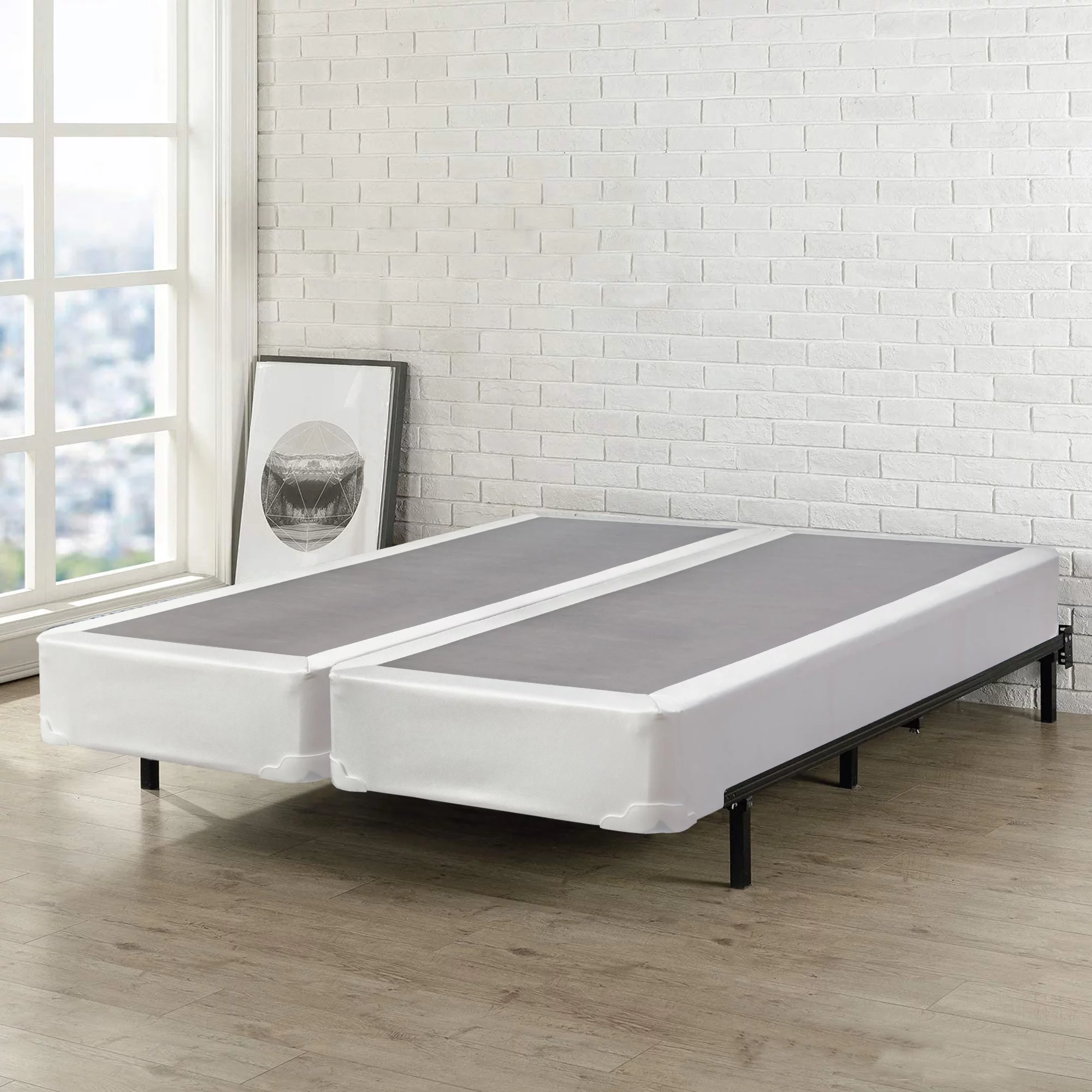 Wayton, 8" Split Sturdy Fully Assembled Wood Box Spring for Mattress, King, White