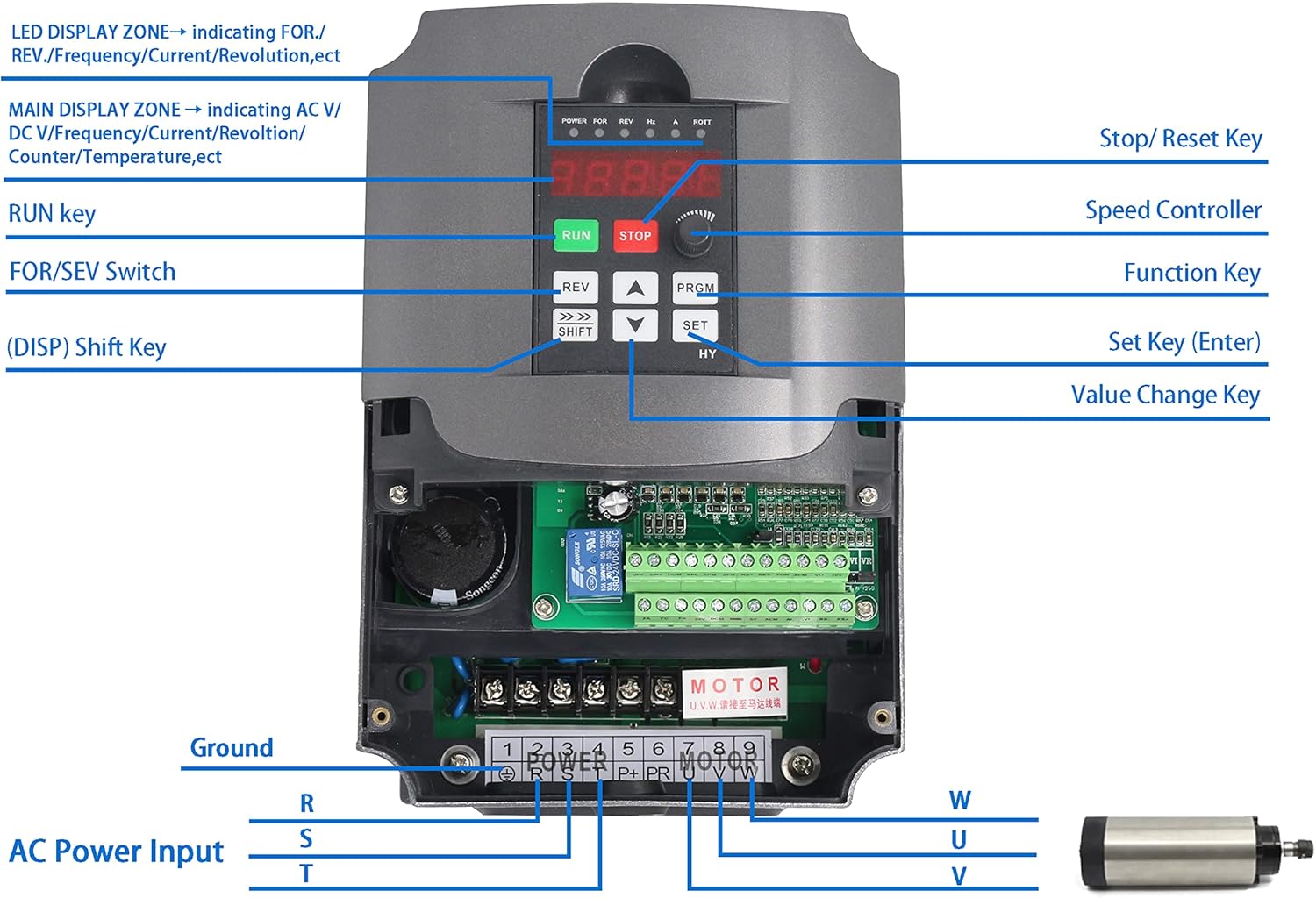 RATTMMOTOR Variable Frequency Drive 2.2KW 220V VFD Drive Inverter Frequency Converter Single Phase Input