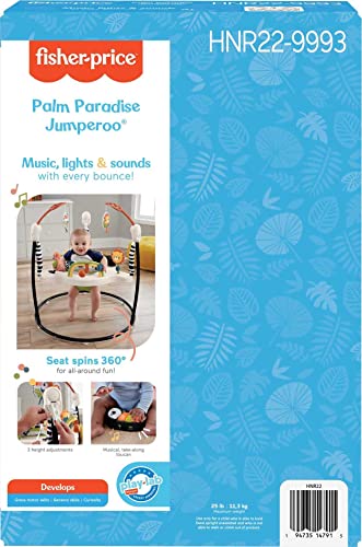 Fisher-Price Baby Bouncer Palm Paradise Jumperoo Activity Center with Music Lights Sounds and Developmental Toys​