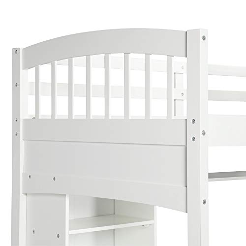Harper & Bright Designs Full Size Loft Bed with Wardrobe and Desk, Solid Wood Loft Bed Frame with Storage, for Kids Teens Adults (Full Size, White)
