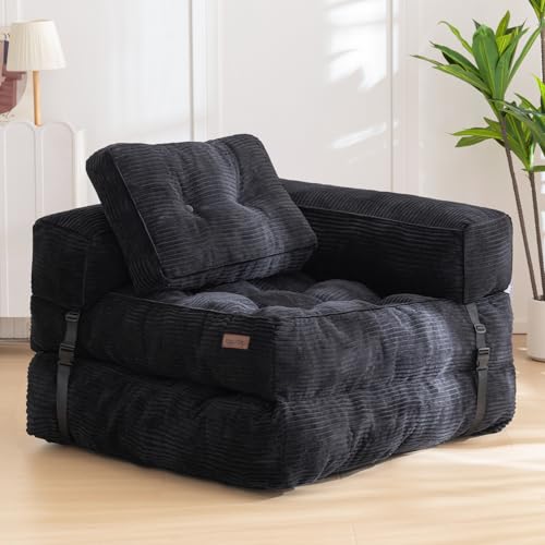 MAXYOYO Folding Sofa Bed, L-Shaped Convertible Sofa Bed with Armrest Foldable Sleeper Couch with Pillow