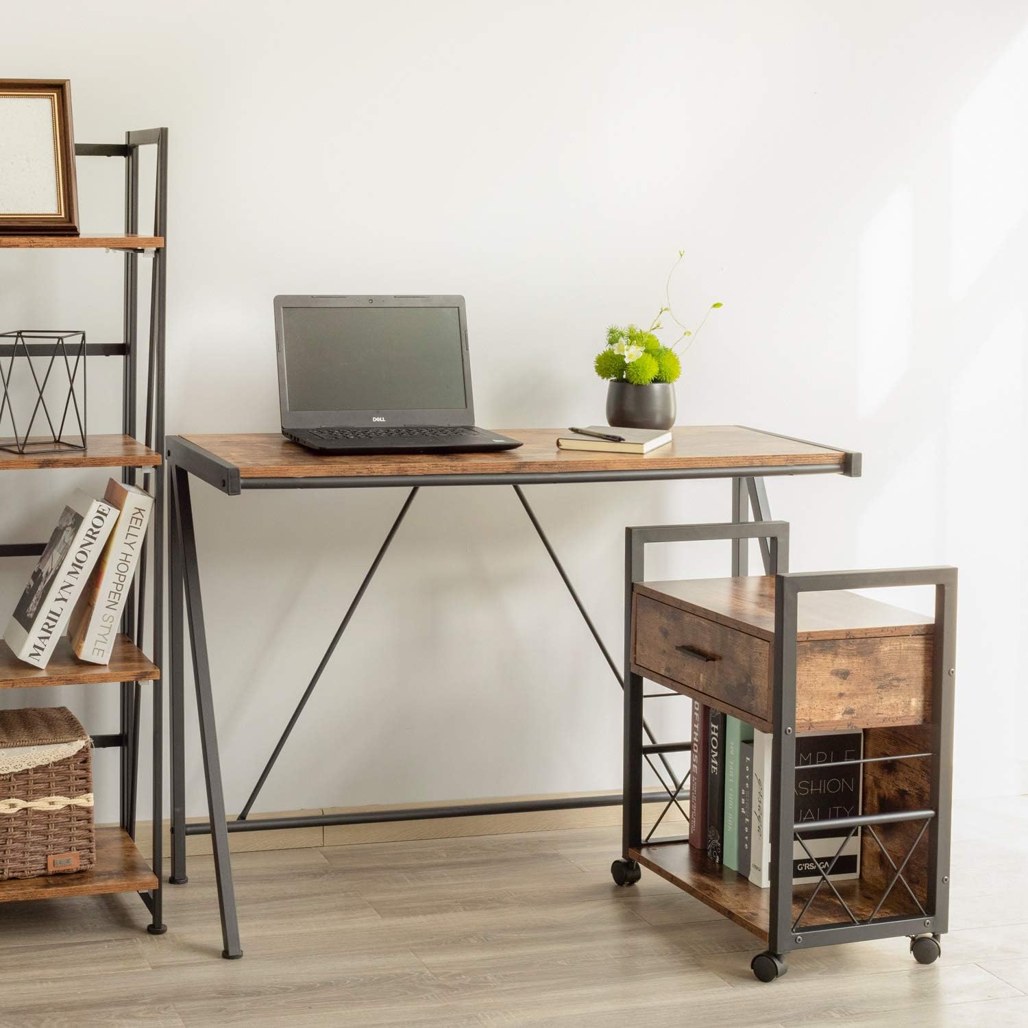 IRONCK Filing Cabinet, Industrial Printer Stand with Storage Home Office Cabinet 1 Drawer, Mobile Vertical File Cabinet, Vintage Brown