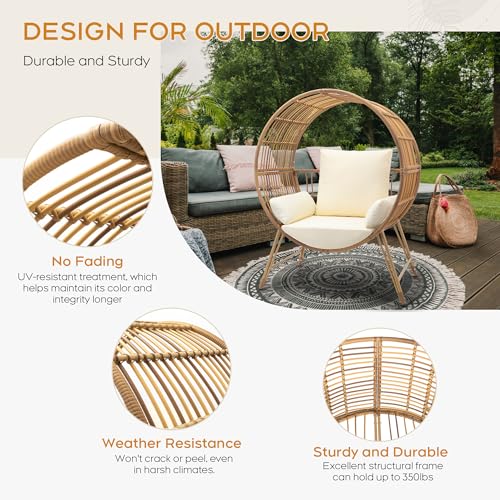 Brafab Outdoor Egg Chair, Oversized Wicker Patio Chairs with 6.69'' Cushions, 350LBS Capacity, Indoor Round Rattan Nest Chair with Stand