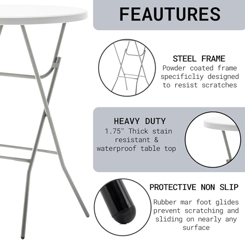 BTEXPERT White 2.63 Foot 32in Round Plastic Bar Height Folding Cocktail Table 330lb Weight Capacity Commercial Portable Banquet Dining Wedding Party