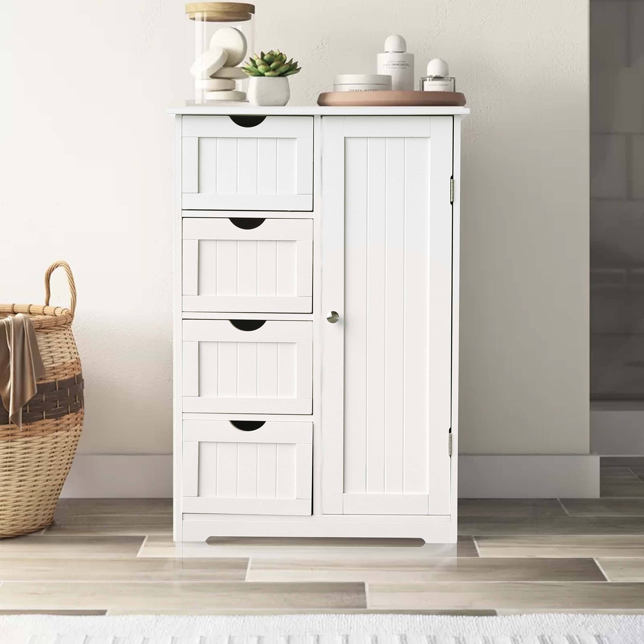 Veikous 4 Drawers Bathroom Storage Cabinet and Cupboard 2 Shelves - White