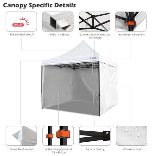 OUTFINE Heavy Duty Canopy 10x10 Pop Up Commercial Canopy Tent with 3 Side Walls Instant Shade, Bonus Upgrade Roller Bag, 4 Weight Bags