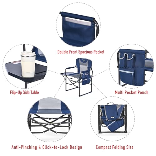 SUNNYFEEL Oversized Camping Directors Chair 2 Pack, Portable Folding Lawn Chairs for Adults Heavy Duty with Side Table,Pocket for Beach, Fishing
