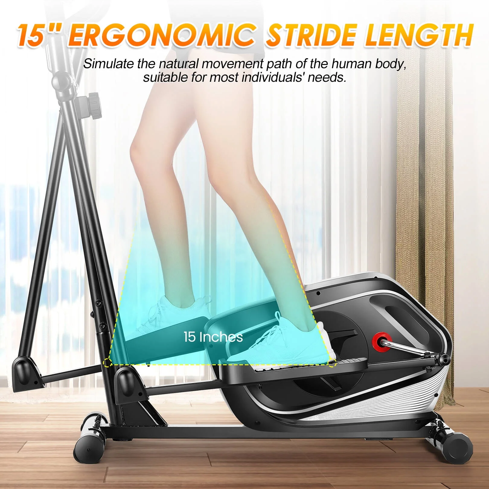 Elliptical Machine 8 Levels Elliptical Trainers with Heart Rate Sensor LCD Monitor Smooth Quiet Driven for Home Gym Office 390lbs Capacity 15inch