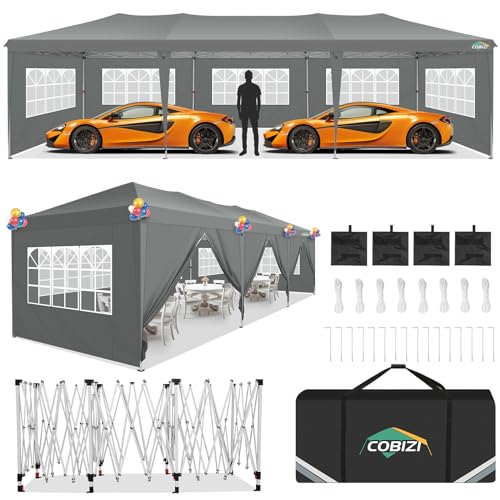 COBIZI 10x10 Pop up Canopy Tent Protable Canopy Tent with 4 Sidewalls Waterproof Commercial Instant Shelter for Parties, Wedding