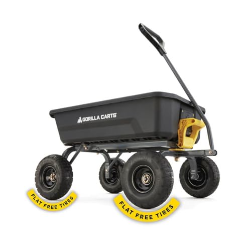 Gorilla Carts Heavy-Duty Dump Cart, Patented Quick-Release Dumping, Steel Frame, 600 lb Capacity, No-Flat 10-Inch Tires, Utility Wagon for Garden