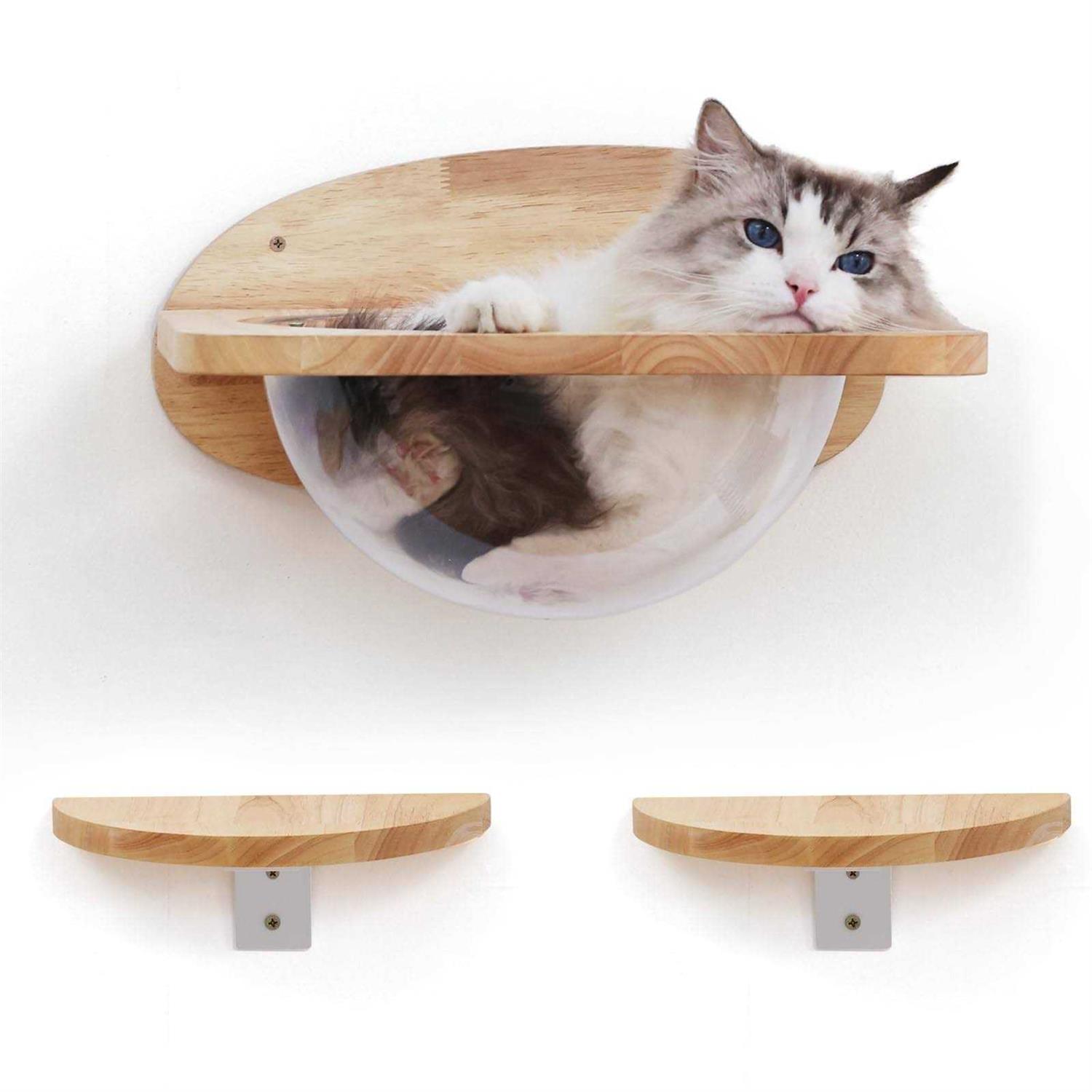 FUKUMARU Cat Wall Furniture Set Transparent Capsule Cat Wall Shelves with 2 PCS Pedals - Pet Supplies online store