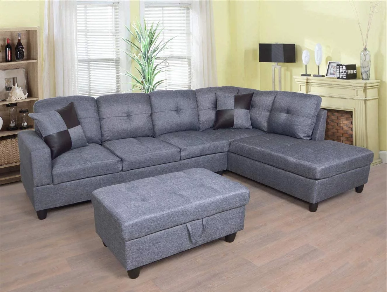 PonLiving 3-PCPiece Sectional Sofa Couch Set, L-Shaped Modern Sofa with Chaise Storage Ottoman and Pillows for Living Room Furniture