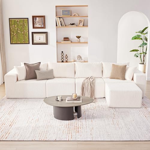 107.4" Cloud Couch Sectional, Modular Sofa with Deep Seat, Plush Corduroy L Shaped Boneless Couch, Convertible Sectional Couches for Living Room