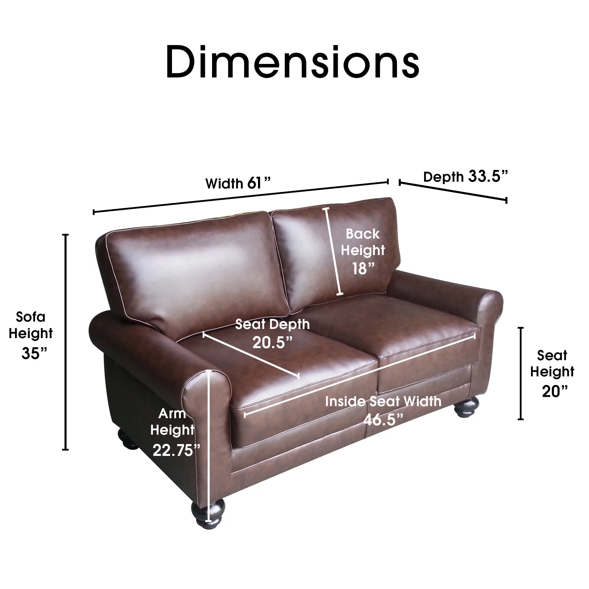 Serta Copenhagen Traditional Rolled Arm 61-inch Loveseat, Chestnut Brown Leather
