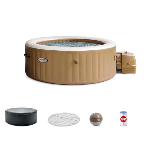 INTEX 28425EH PureSpa Bubble Massage Spa Set Outdoor Inflatable Portable Hot Tub, Includes Energy Efficient Spa Cover, Saltwater System Ready